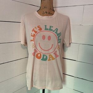 Teacher Graphic Tee with Smiley Face and Text